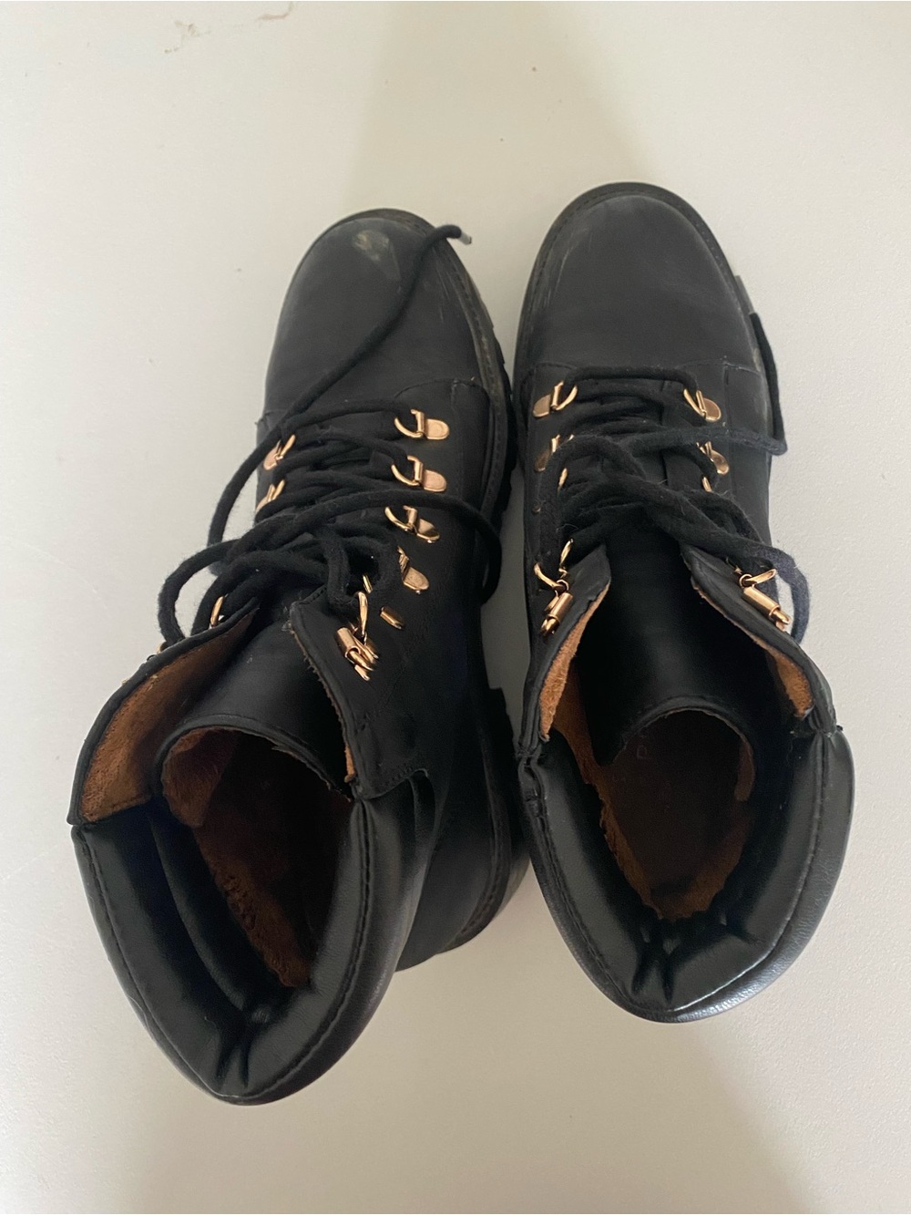 Primark Black Lace Up Boots with Gold Eyelets